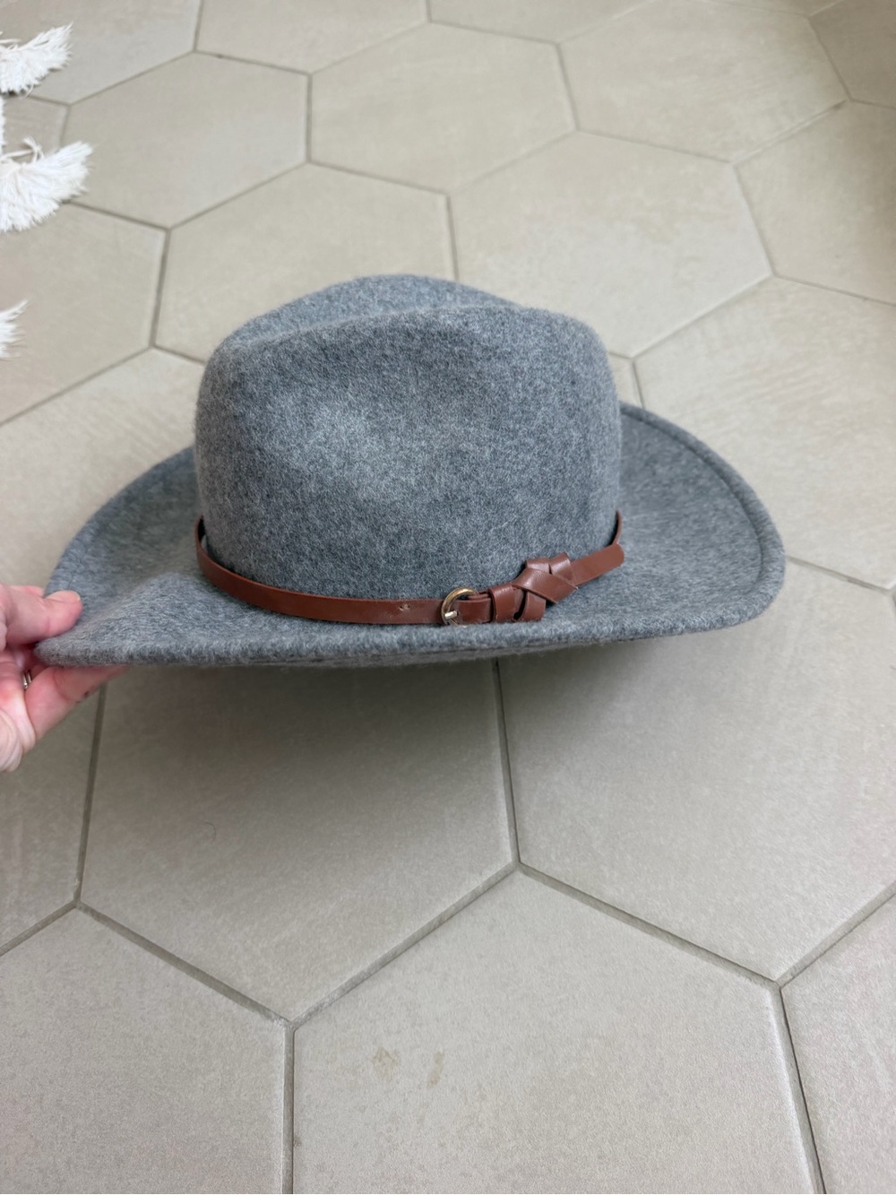 Classic Gray Wool Fedora with Brown Leather Band -